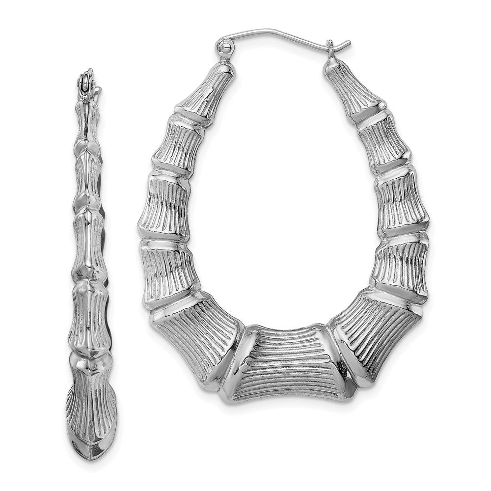 Polished;3-D;Hollow;Hinged post;Sterling silver;Rhodium-plated;Oval