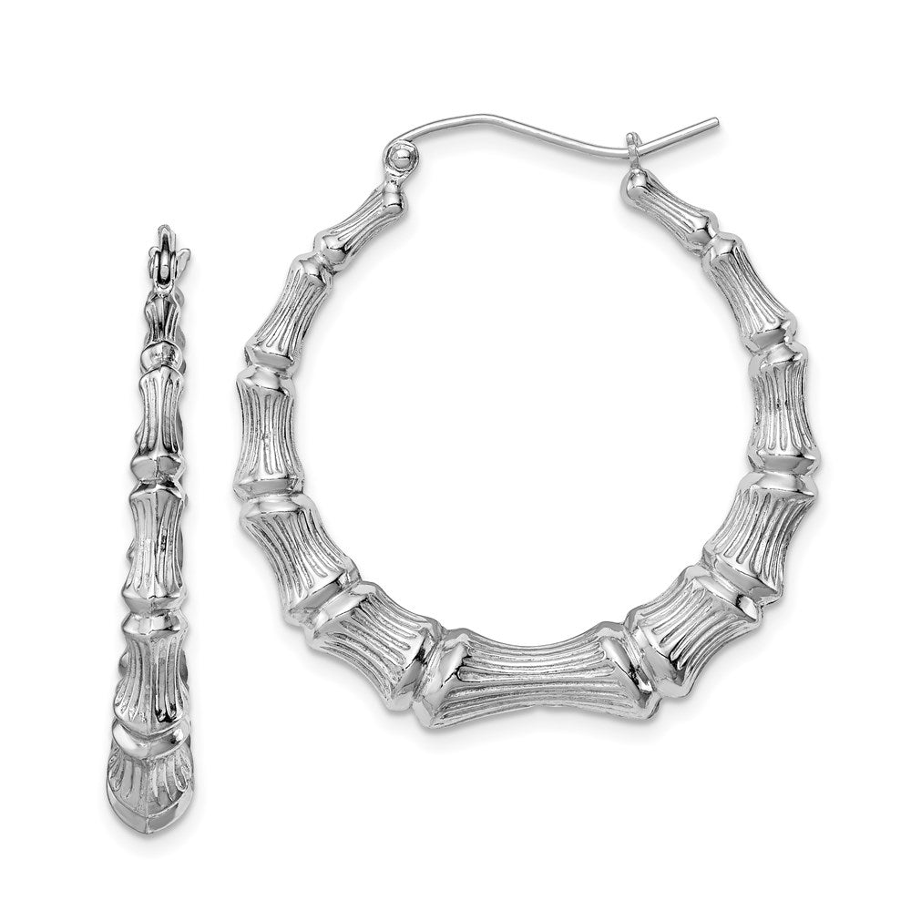 Polished;3-D;Hollow;Hinged post;Sterling silver;Rhodium-plated