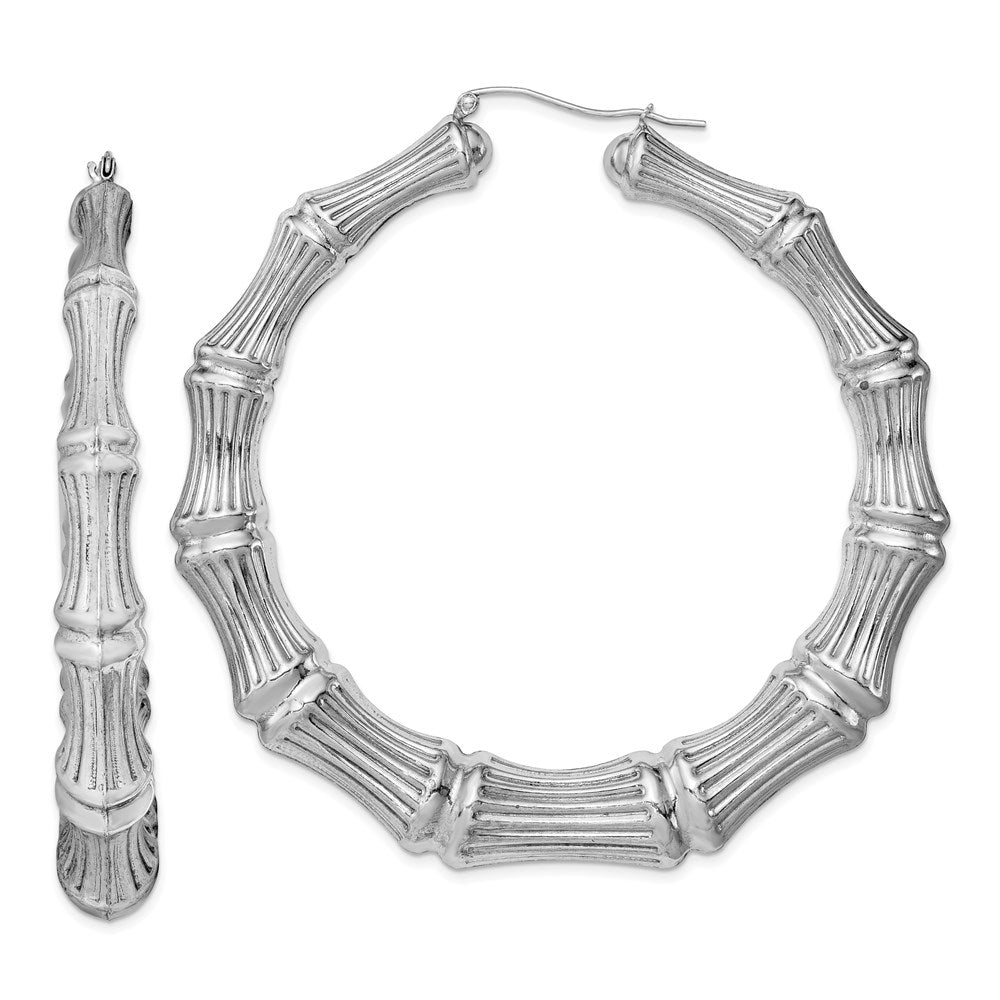 Polished;3-D;Hollow;Hinged post;Sterling silver;Rhodium-plated