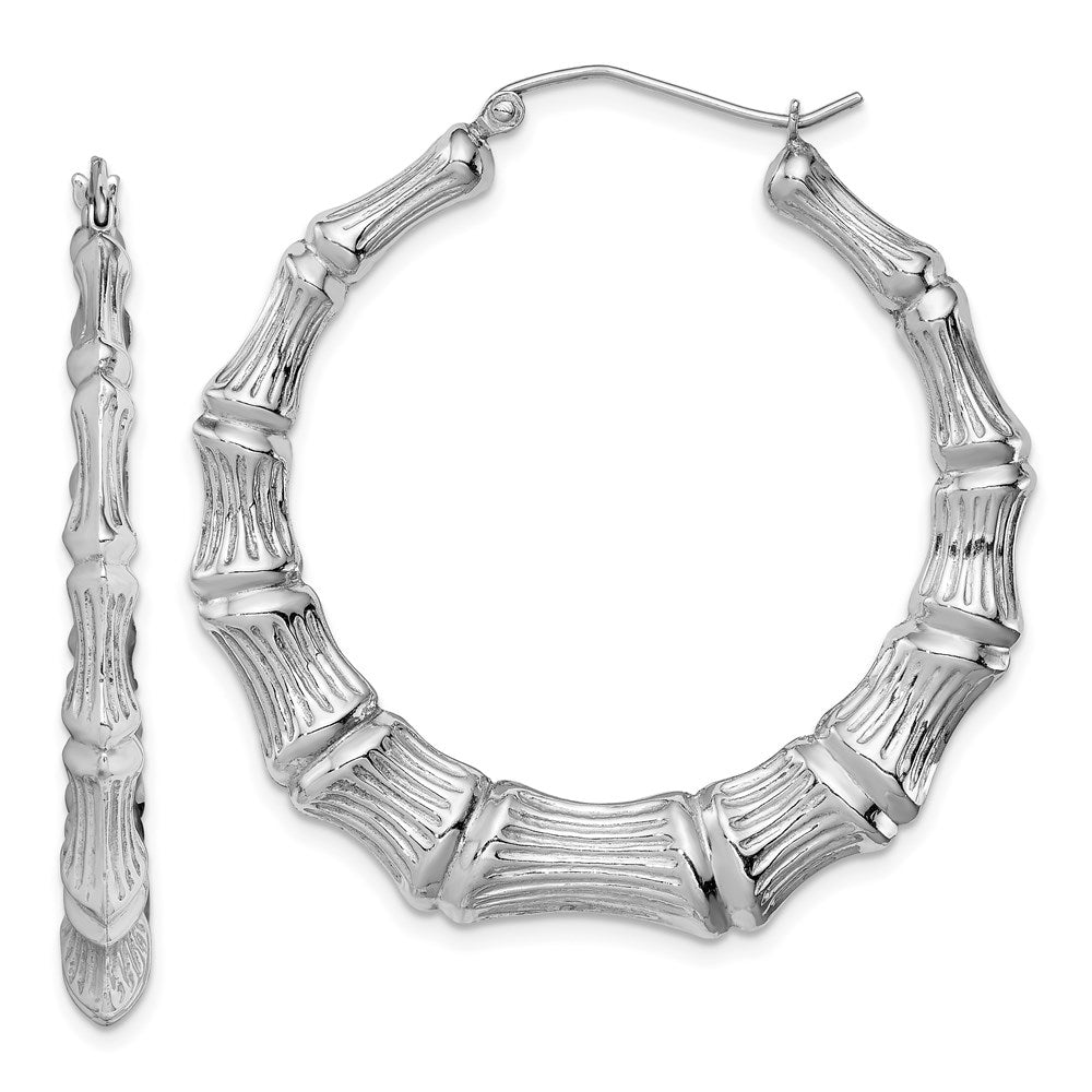 Polished;3-D;Hollow;Hinged post;Sterling silver;Rhodium-plated