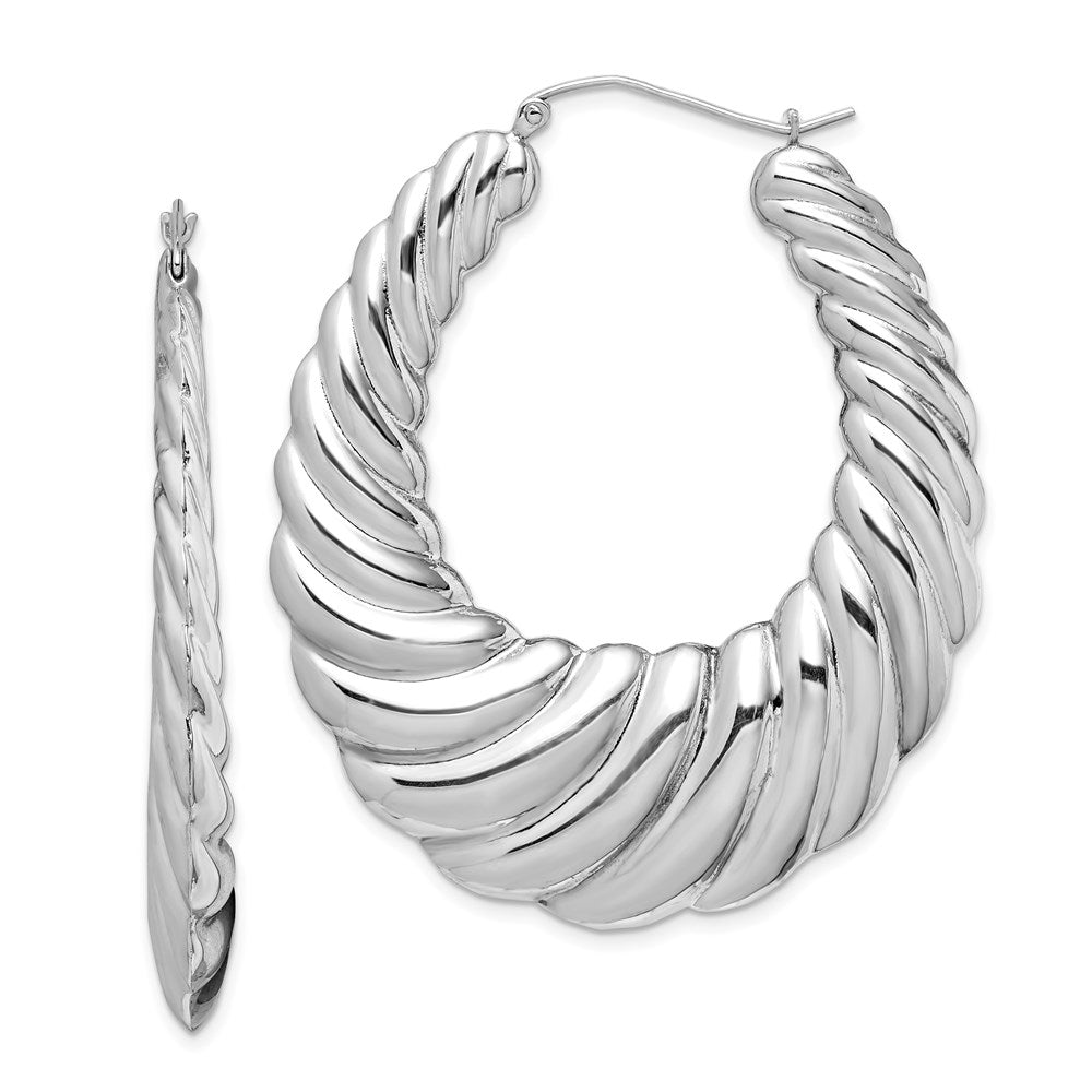 Polished;3-D;Hollow;Hinged post;Sterling silver;Rhodium-plated