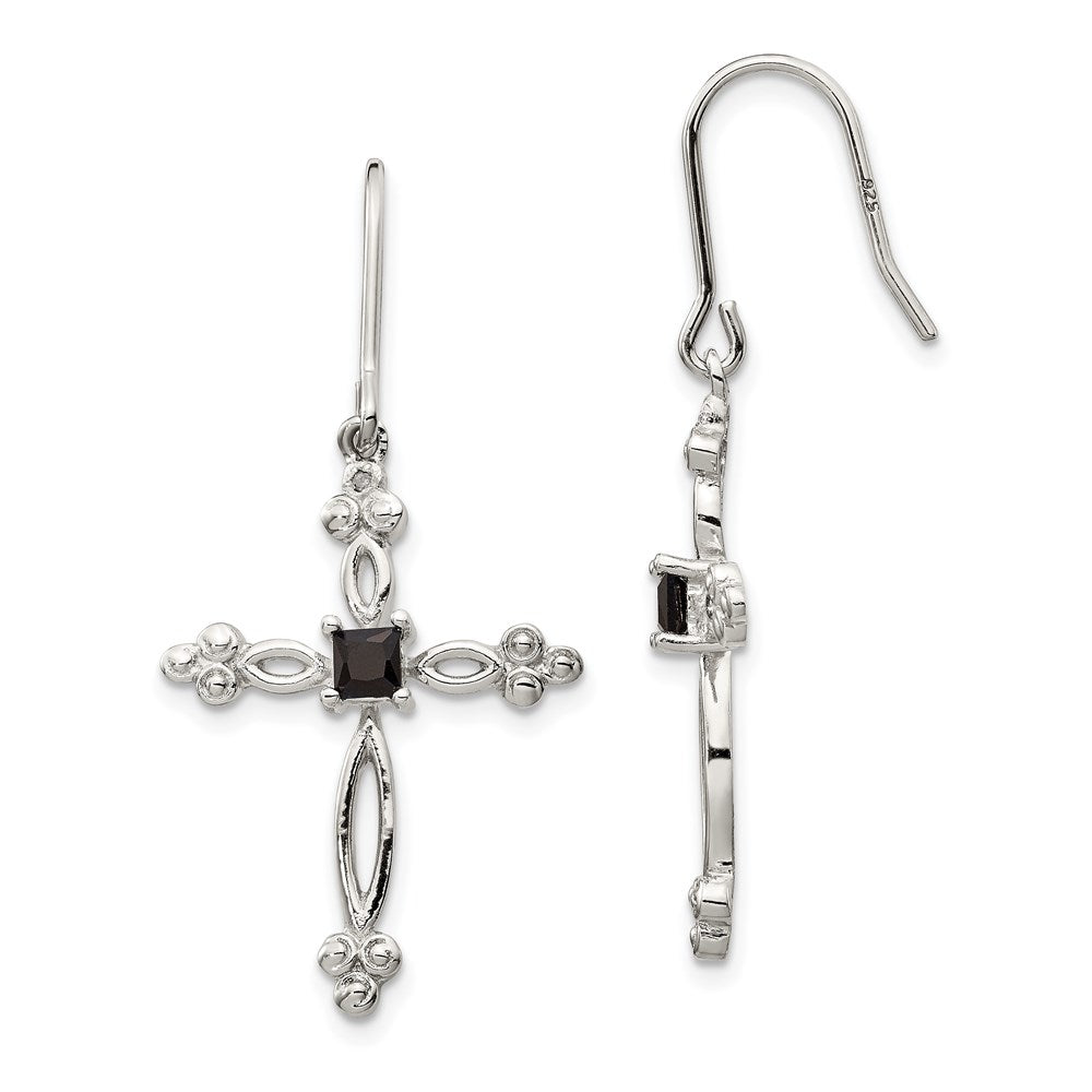 Polished;Sterling silver;CZ;Shepherd hook;Dangle;Diamond accent;Rhodium-plated