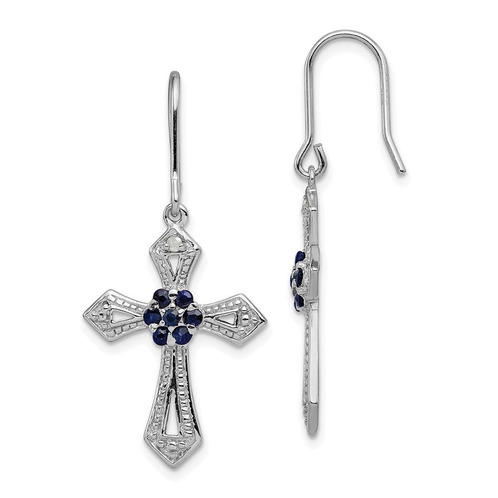 Polished;Sterling silver;CZ;Shepherd hook;Dangle;Diamond accent;Rhodium-plated