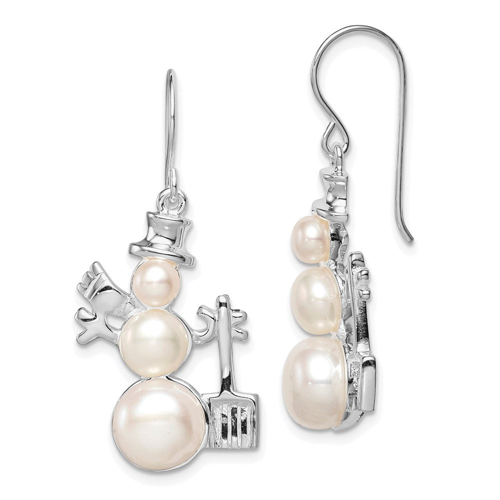 Polished;Sterling silver;Freshwater cultured pearl;Shepherd hook;Dangle;Rhodium-plated