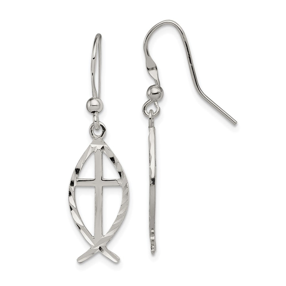 Diamond-cut;Polished;Sterling silver;Shepherd hook;Dangle