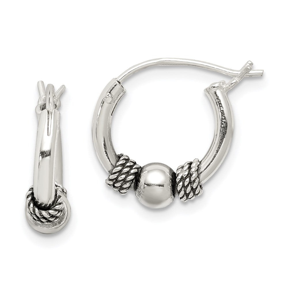 Polished;Hinged post;Antique finish;Sterling silver