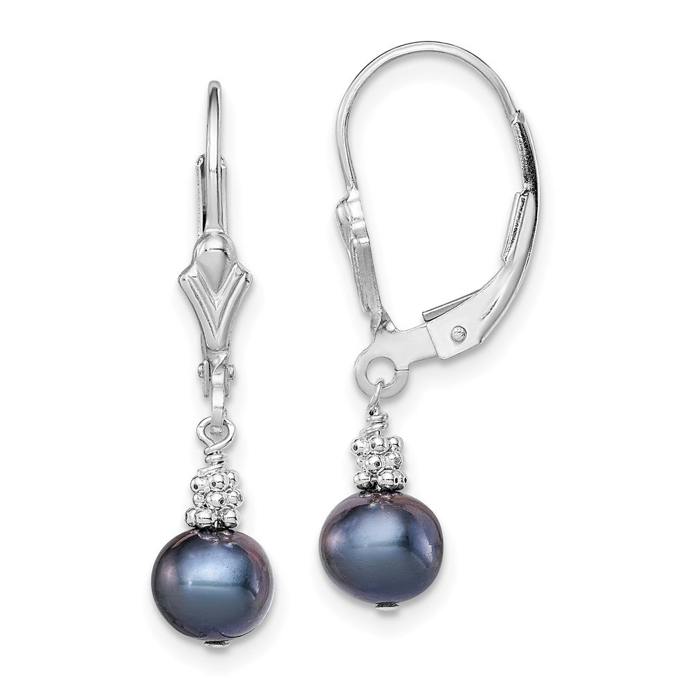 Polished;Leverback;Freshwater cultured pearl;Dangle;Rhodium-plated