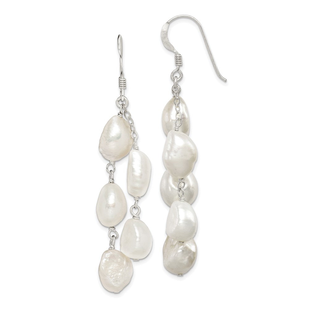 Polished;Sterling silver;Freshwater cultured pearl;Shepherd hook;Dangle