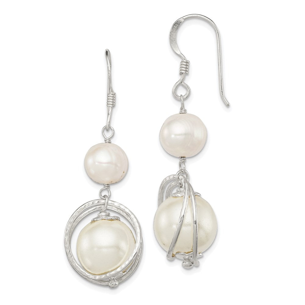 Polished;Sterling silver;Freshwater cultured pearl;Shepherd hook;Dangle