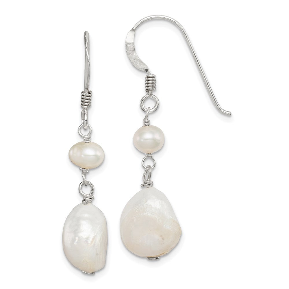 Polished;Sterling silver;Freshwater cultured pearl;Shepherd hook;Dangle