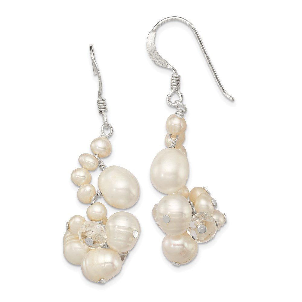 Sterling silver;Freshwater cultured pearl;Crystal;Shepherd hook;Dangle