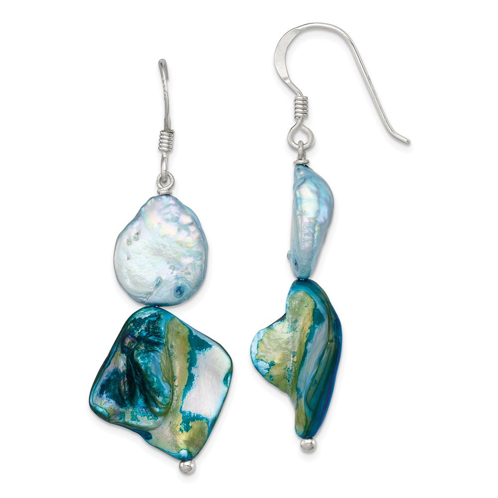 Sterling silver;Dyed;Freshwater cultured pearl;Mother of pearl;Shepherd hook;Blue