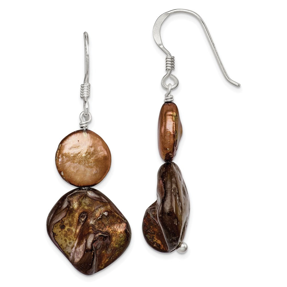 Sterling silver;Dyed;Freshwater cultured pearl;Mother of pearl;Shepherd hook;Dangle