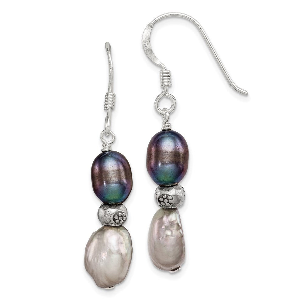 Sterling silver;Dyed;Freshwater cultured pearl;Shepherd hook;Dangle