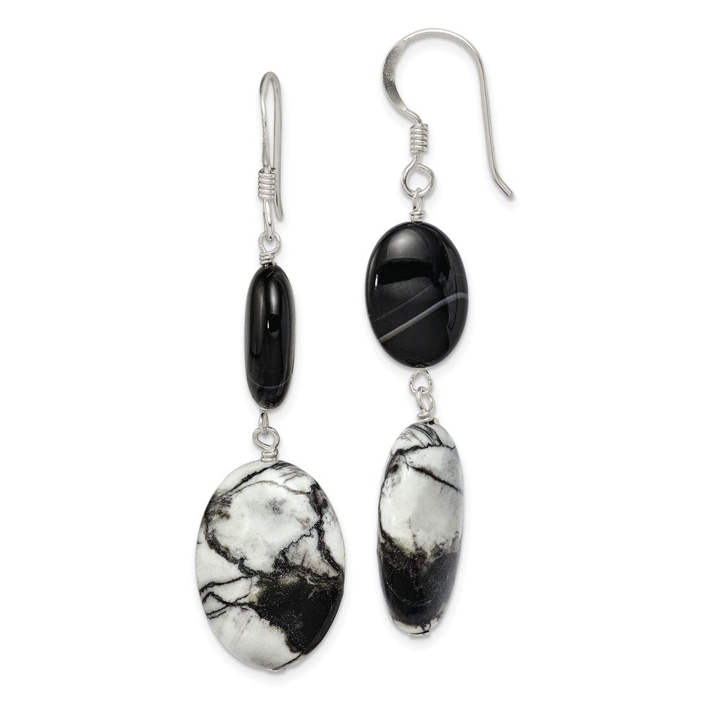 Sterling silver;Shepherd hook;Dangle;Sardonyx;Zebra jasper