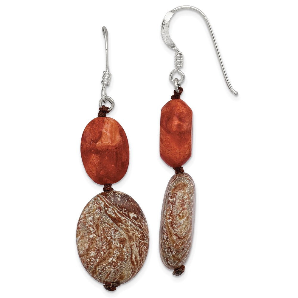 Sterling silver;Shepherd hook;Red;Zebra jasper;Reconstructed stone