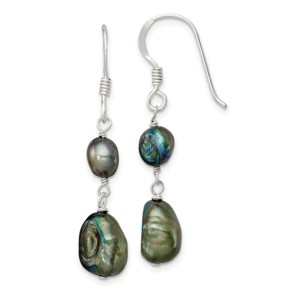 Sterling silver;Dyed;Freshwater cultured pearl;Shepherd hook;Dangle