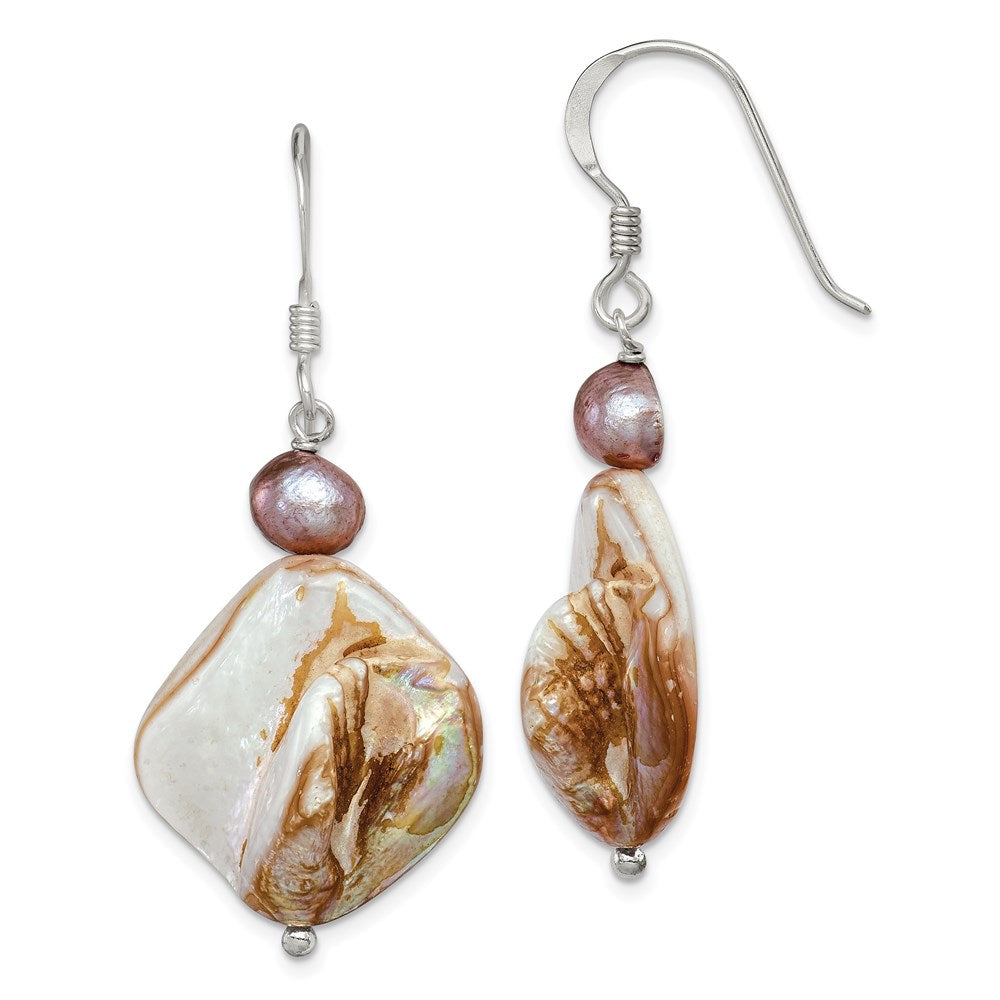 Sterling silver;Dyed;Freshwater cultured pearl;Mother of pearl;Shepherd hook;Dangle