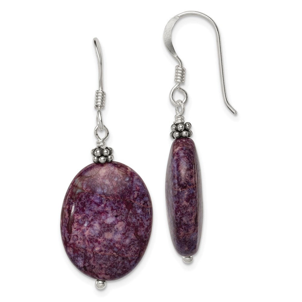 Sterling silver;Shepherd hook;Color range varies;Antiqued;Charoite