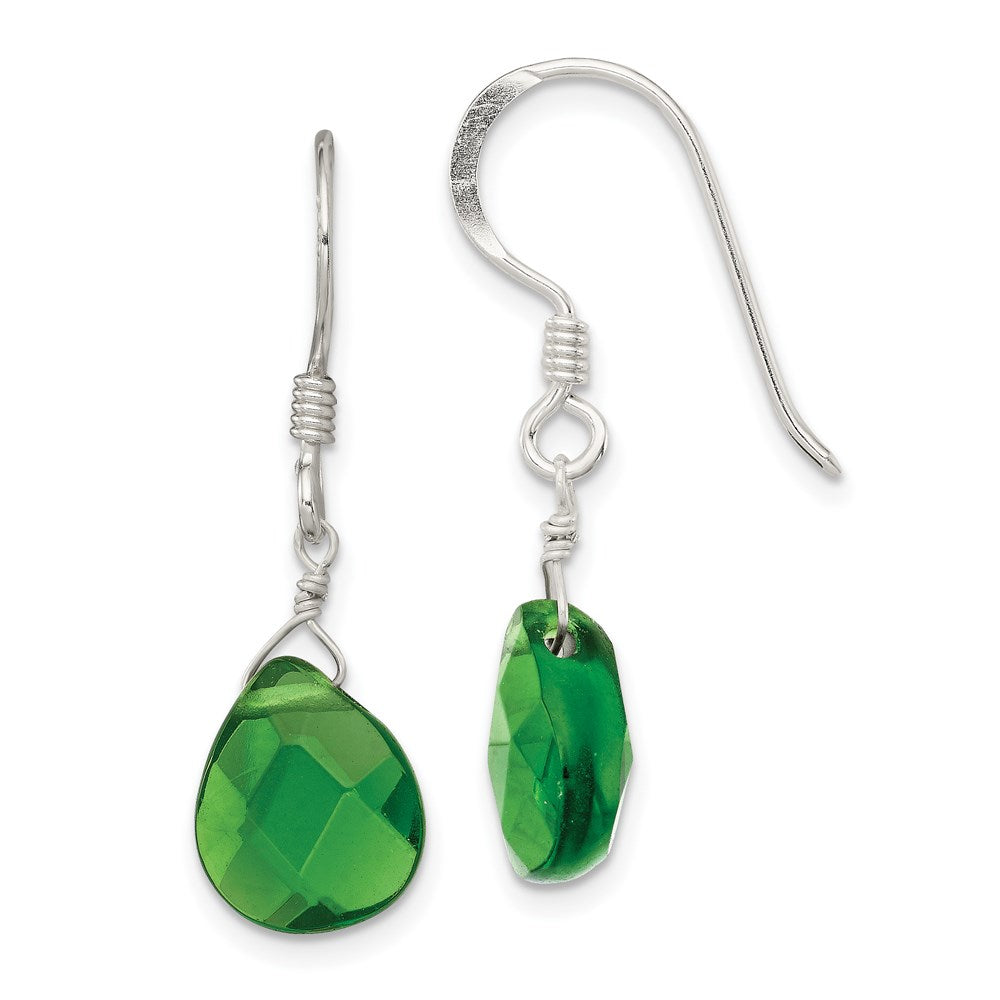 Sterling silver;Crystal;Shepherd hook;Dangle;Green
