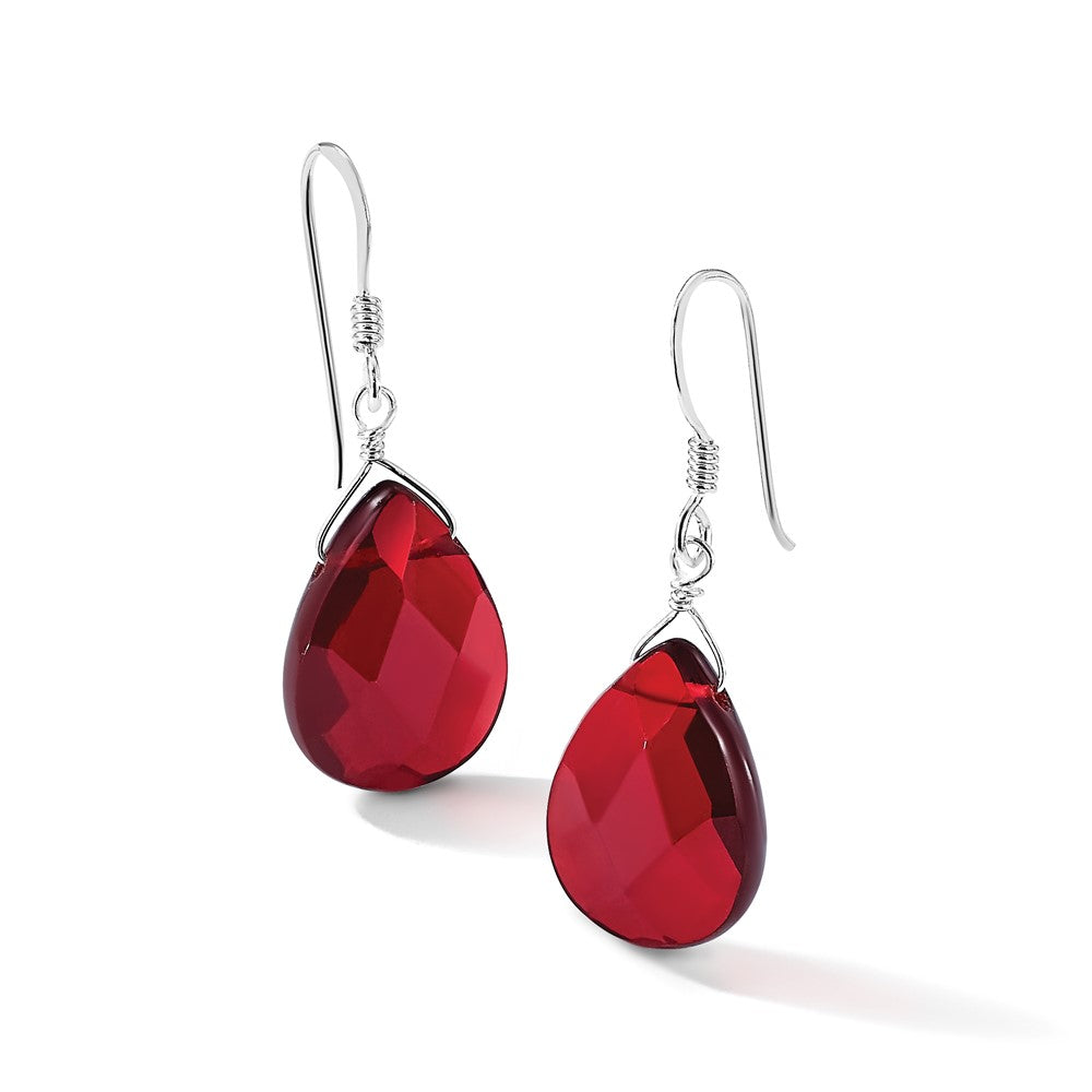 Sterling Silver Polished Faceted Red Jade Teardrop Dangle Earrings