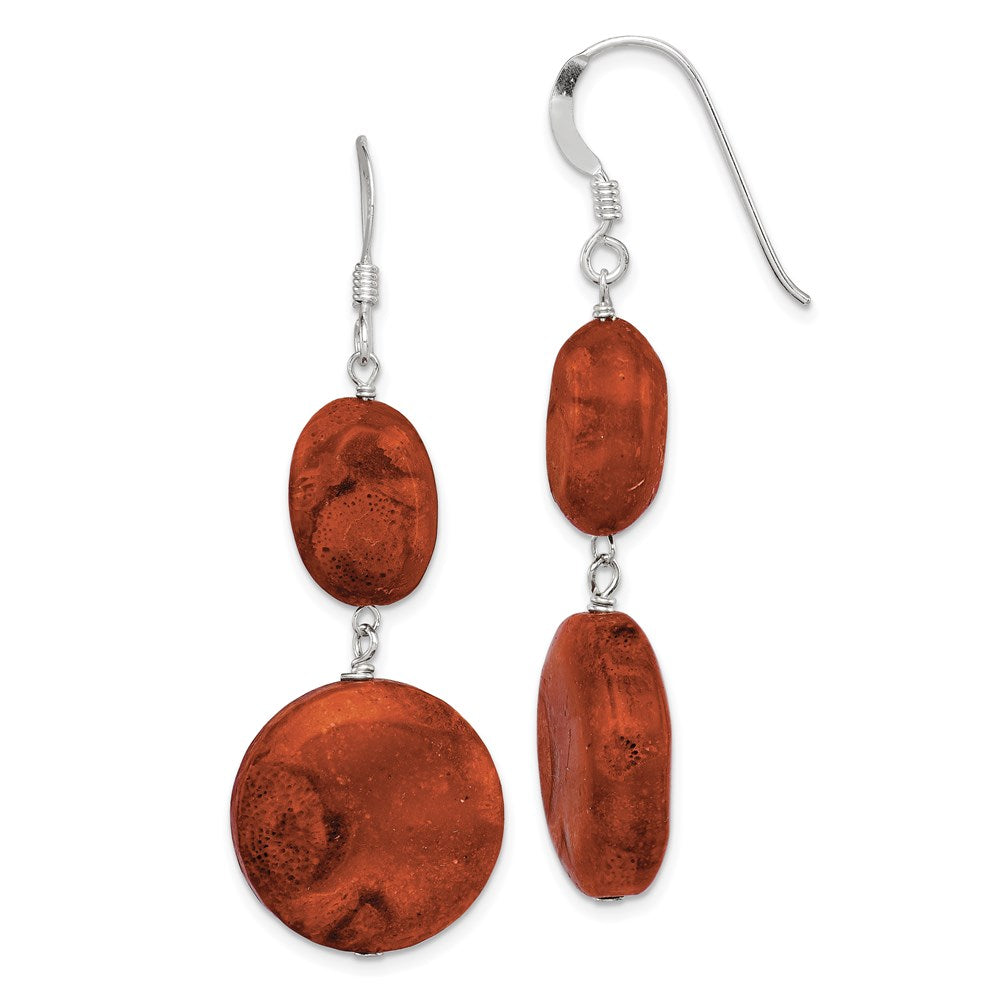 Sterling silver;Shepherd hook;Coral;Dangle;Red
