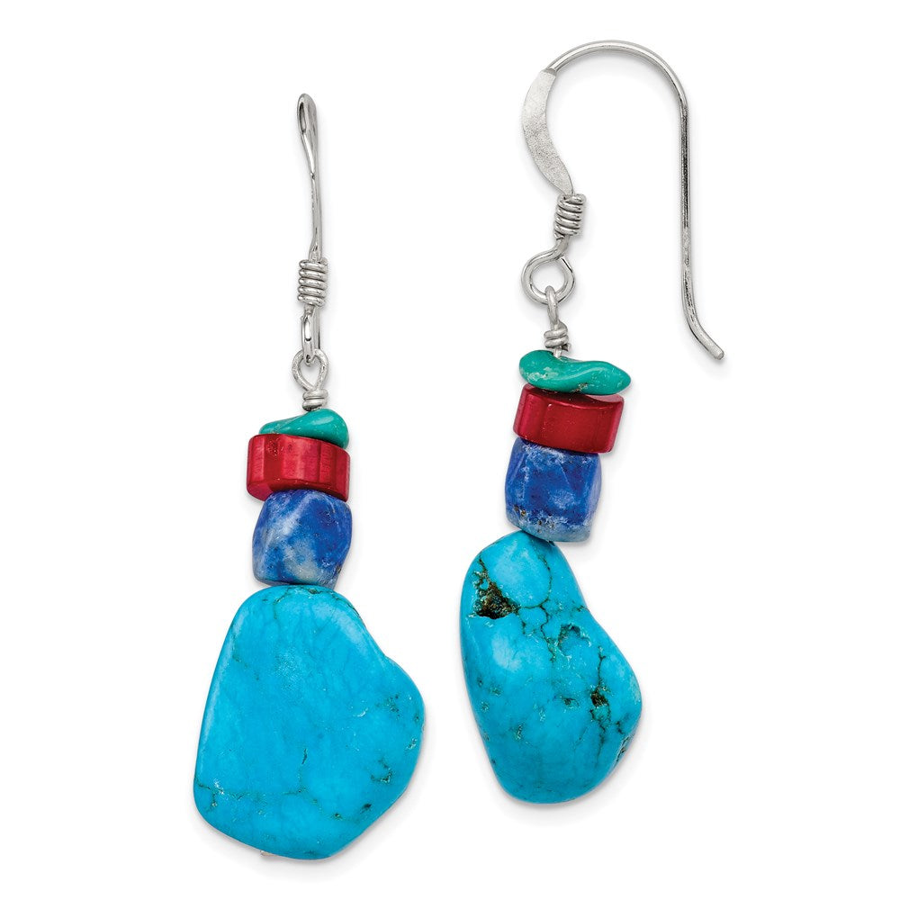 Genuine;Sterling silver;Dyed;Lapis;Turquoise;Shepherd hook;Coral;Dangle;Red;Howlite