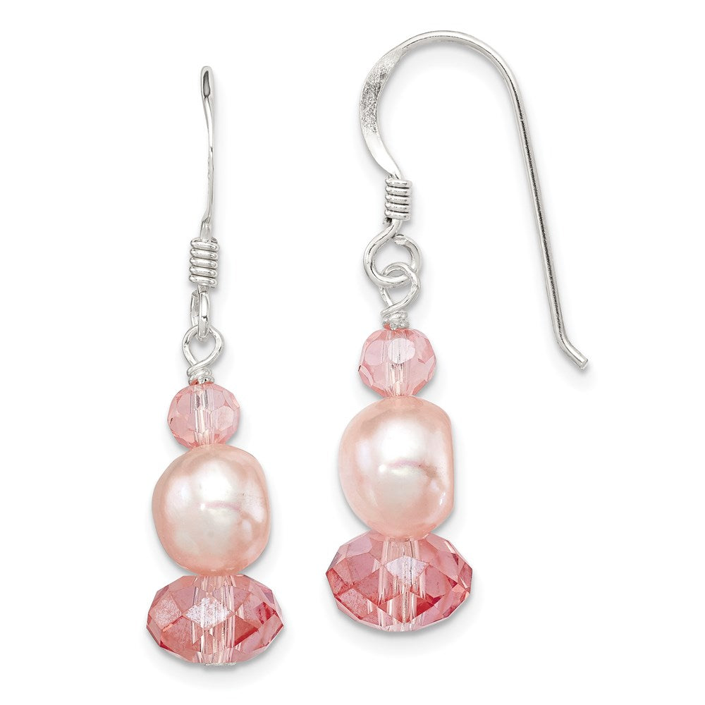 Genuine;Sterling silver;Dyed;Freshwater cultured pearl;Crystal;Shepherd hook