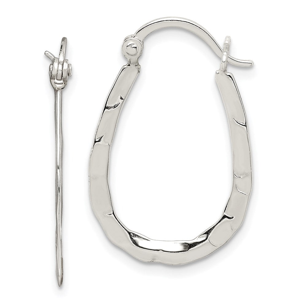 Polished;Hinged post;Sterling silver;Hammered;Oval