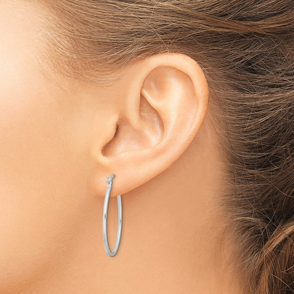 Sterling Silver Polished 1.5mm Square Tube Oval Hoop Earrings