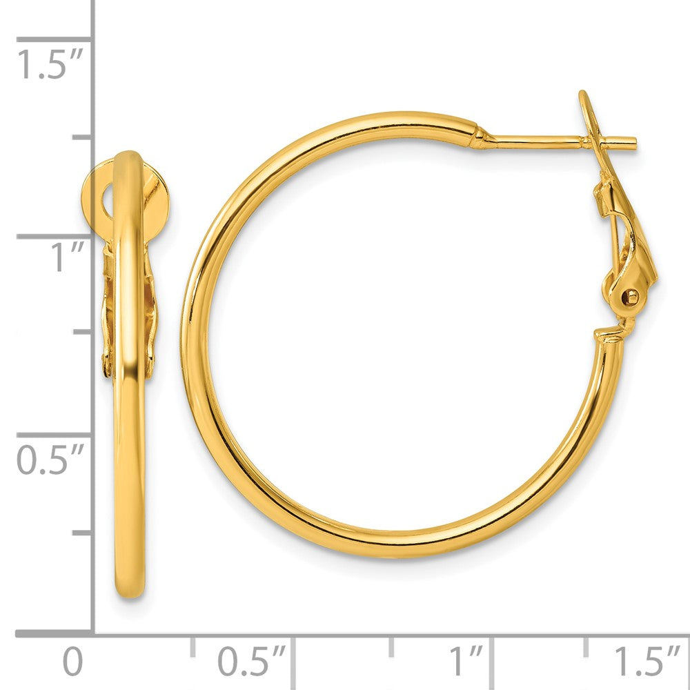 Sterling Silver Gold-tone Polished 2mm Omega Back Round Hoop Earrings