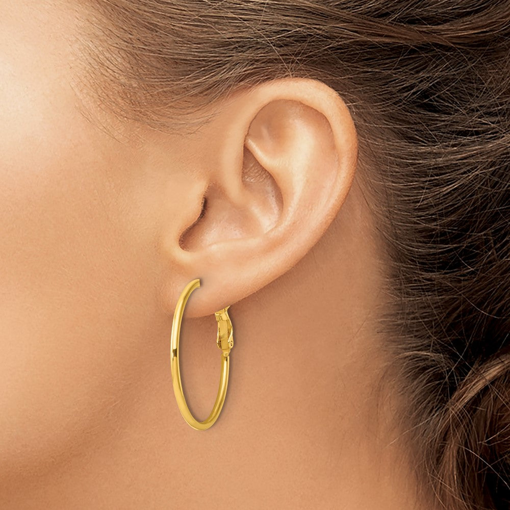 Sterling Silver Gold-tone Polished 2mm Omega Back Round Hoop Earrings