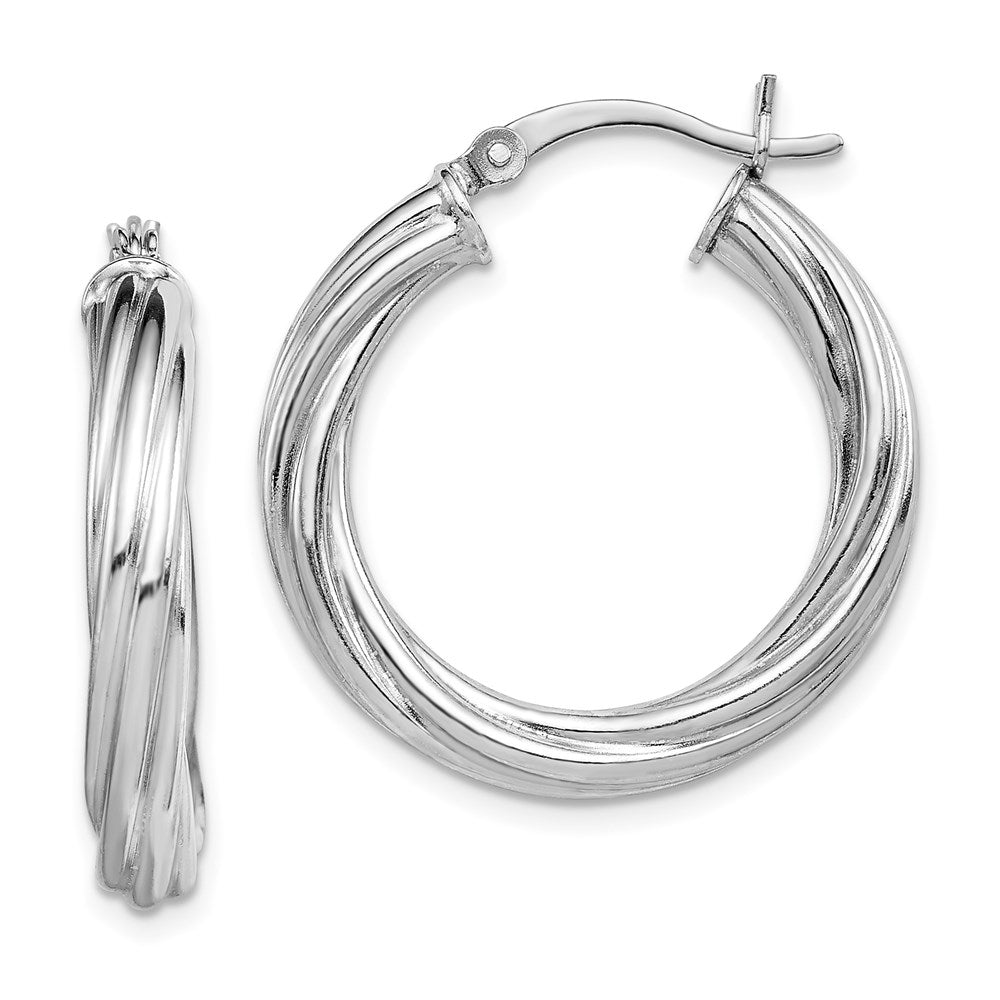 Polished;Hollow;Hinged;Sterling silver;Rhodium-plated;Twisted