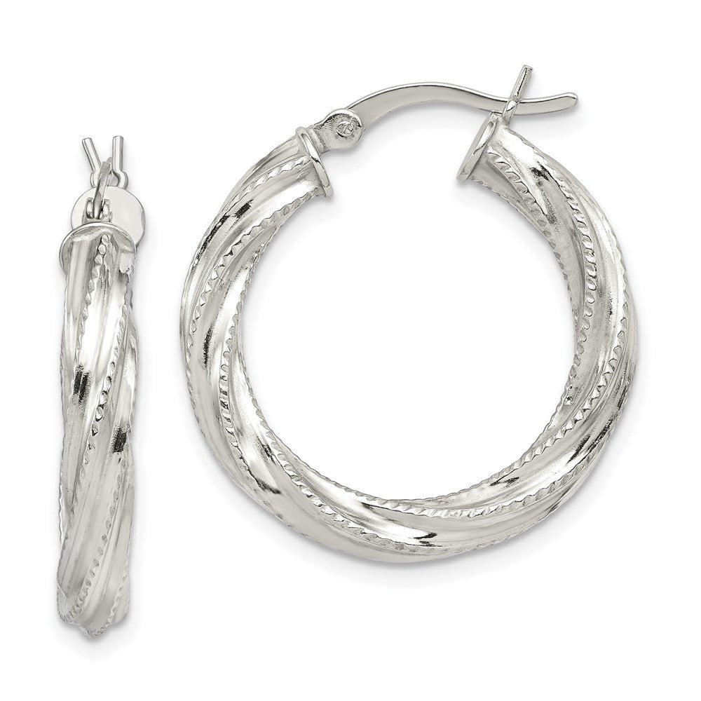 Polished;Hollow;Hinged;Sterling silver;Textured;Rhodium-plated;Twisted