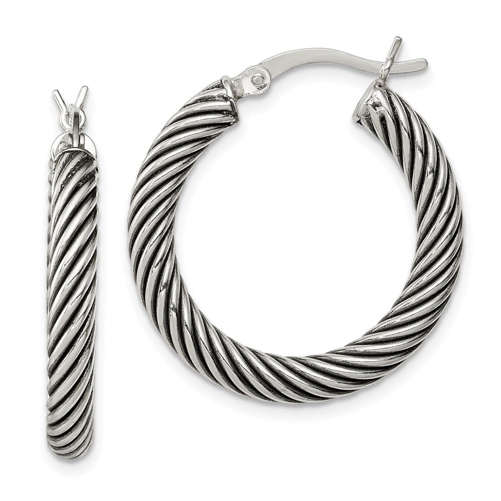 Hollow;Hinged;Sterling silver;Rhodium-plated;Open;Twisted;Antiqued
