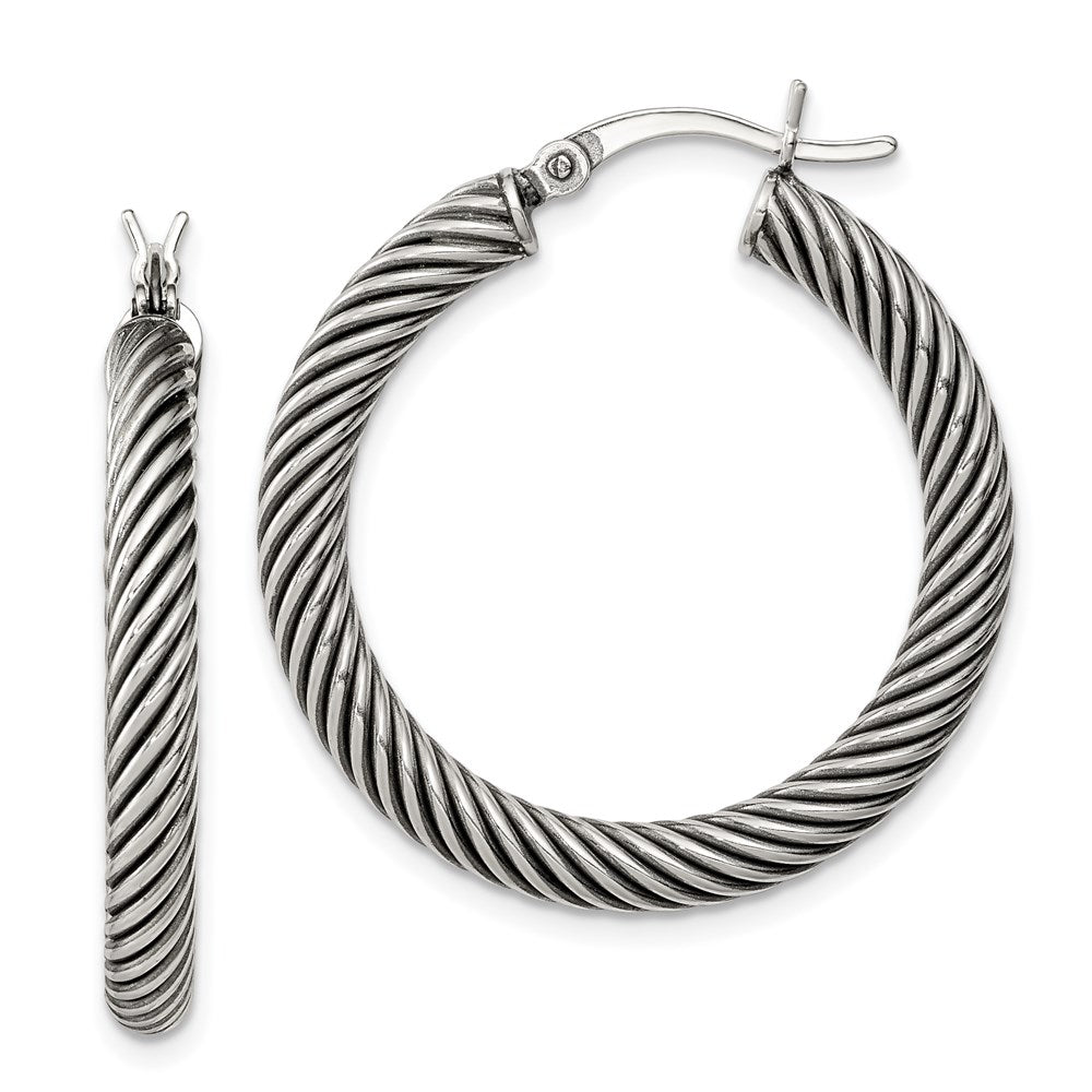 Hollow;Hinged;Sterling silver;Rhodium-plated;Open;Twisted;Antiqued