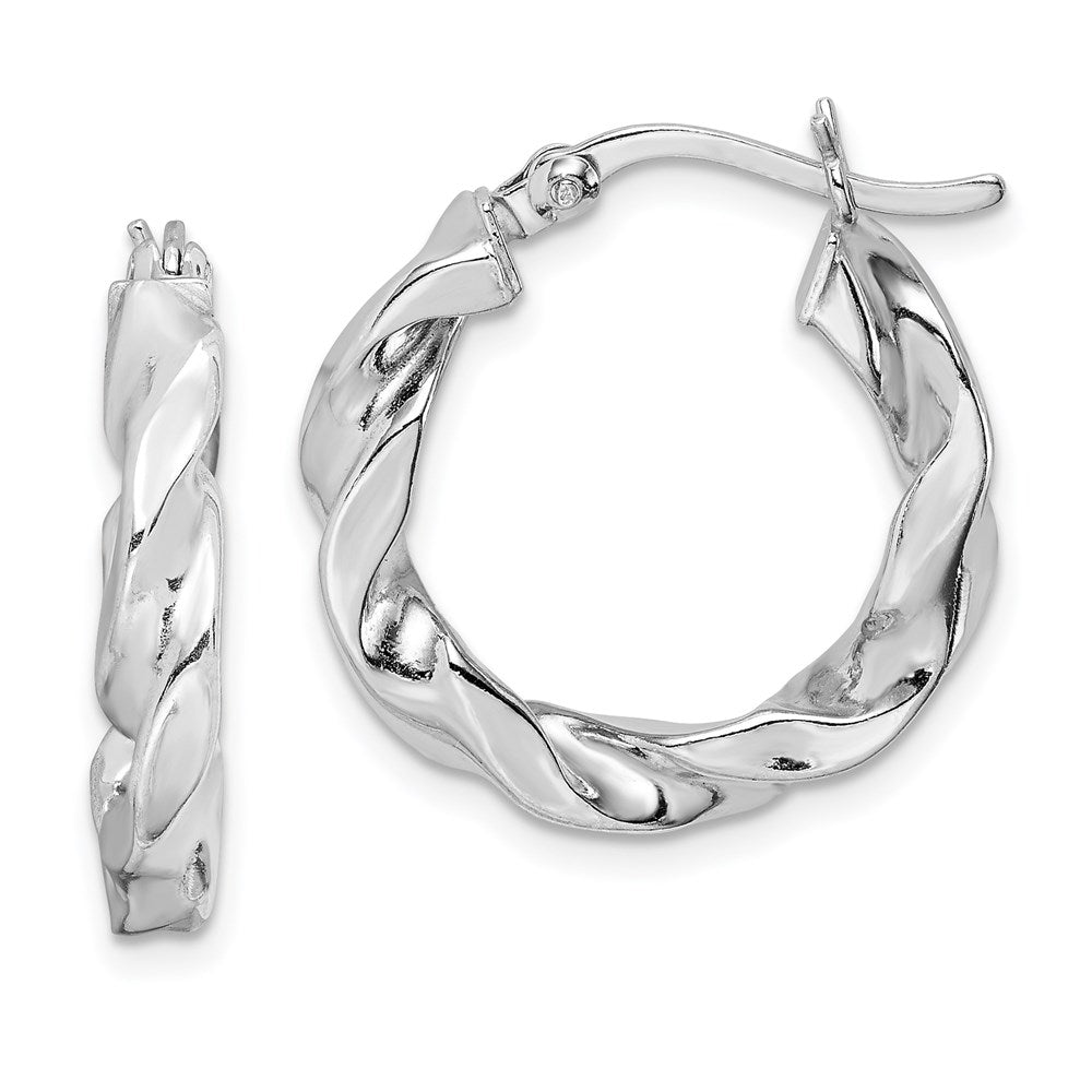 Polished;Hollow;Hinged;Sterling silver;Rhodium-plated;Flat;Twisted