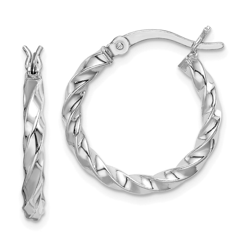 Polished;Hollow;Hinged;Sterling silver;Rhodium-plated;Twisted