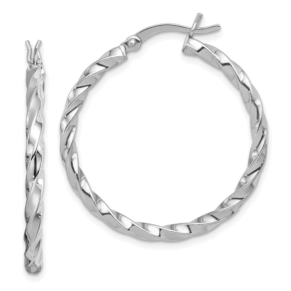 Polished;Hollow;Hinged;Sterling silver;Rhodium-plated;Twisted