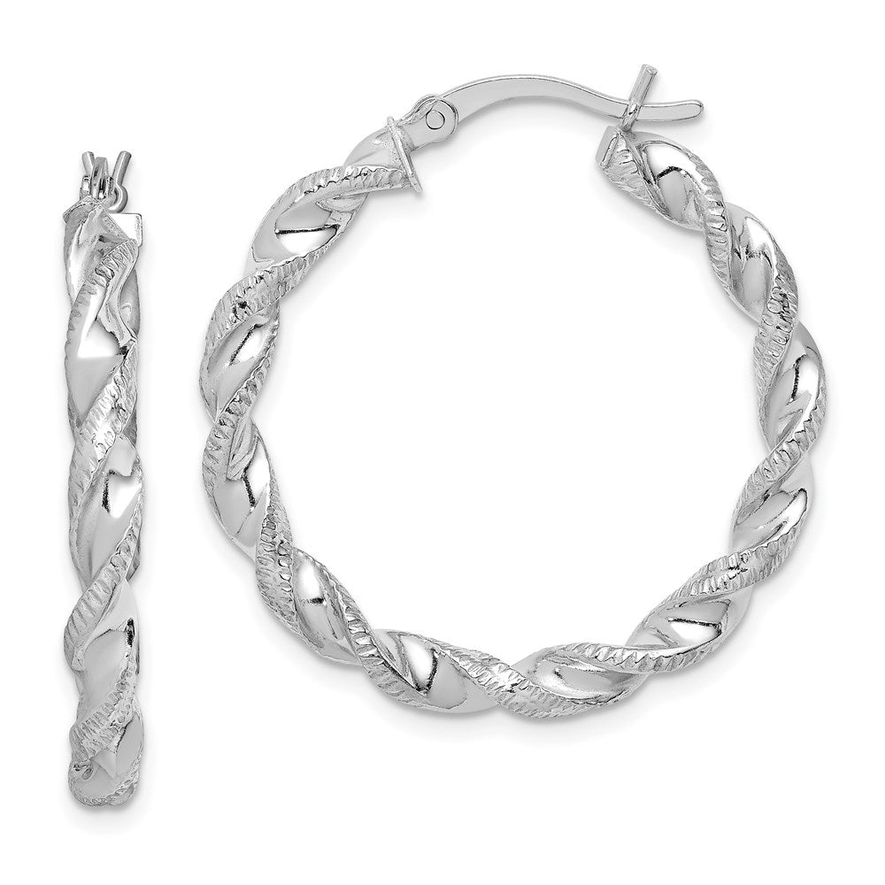 Polished;Hollow;Hinged;Sterling silver;Textured;Rhodium-plated;Twisted