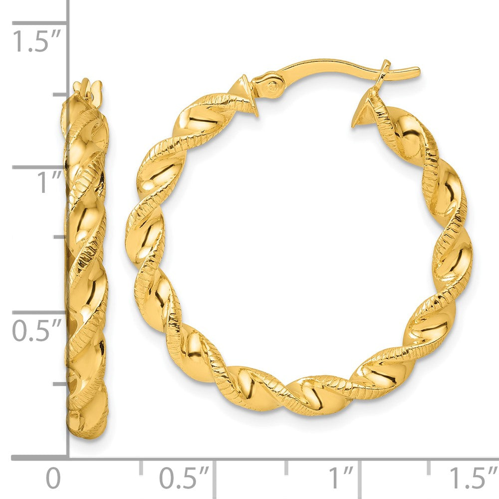 Sterling Silver Gold-tone Polished Twisted Textured Hoop Earrings