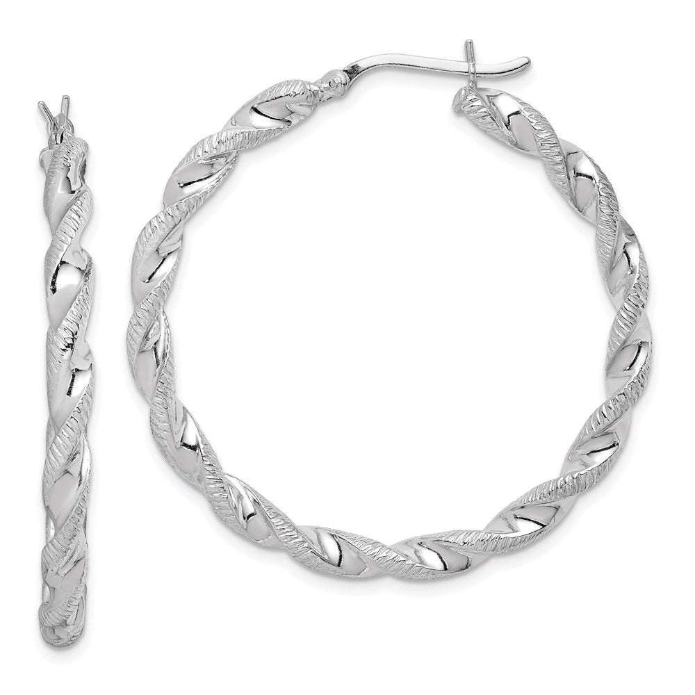 Polished;Hollow;Hinged;Sterling silver;Textured;Rhodium-plated;Twisted