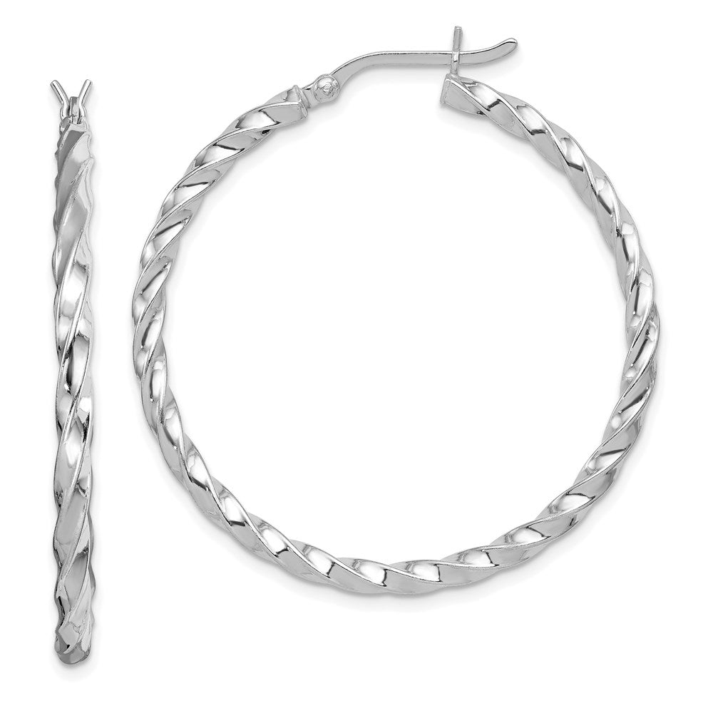 Polished;Hollow;Hinged;Sterling silver;Rhodium-plated;Twisted
