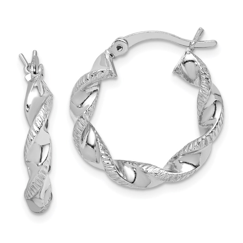 Polished;Hollow;Hinged;Sterling silver;Textured;Rhodium-plated;Twisted