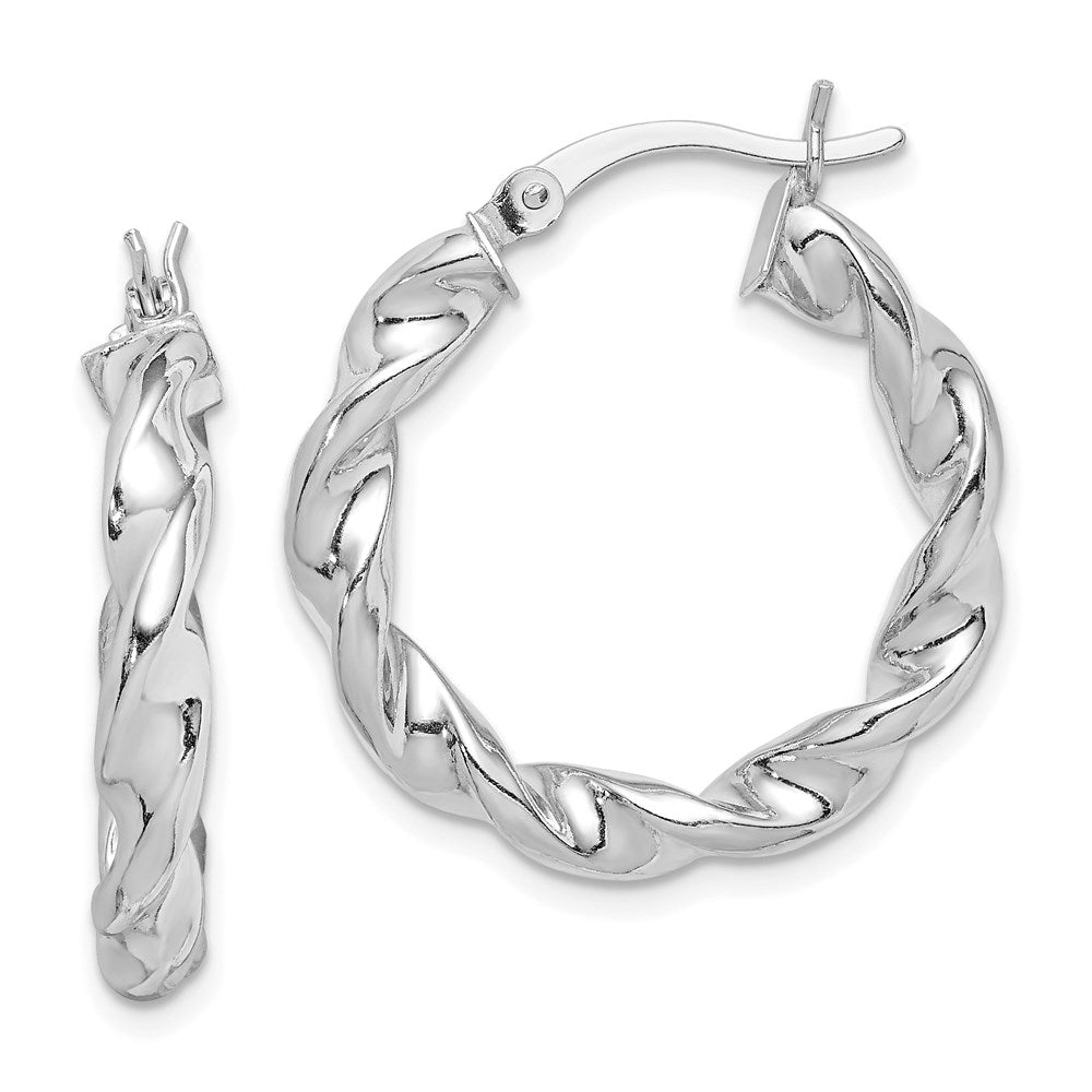 Polished;Hollow;Hinged;Sterling silver;Rhodium-plated;Twisted