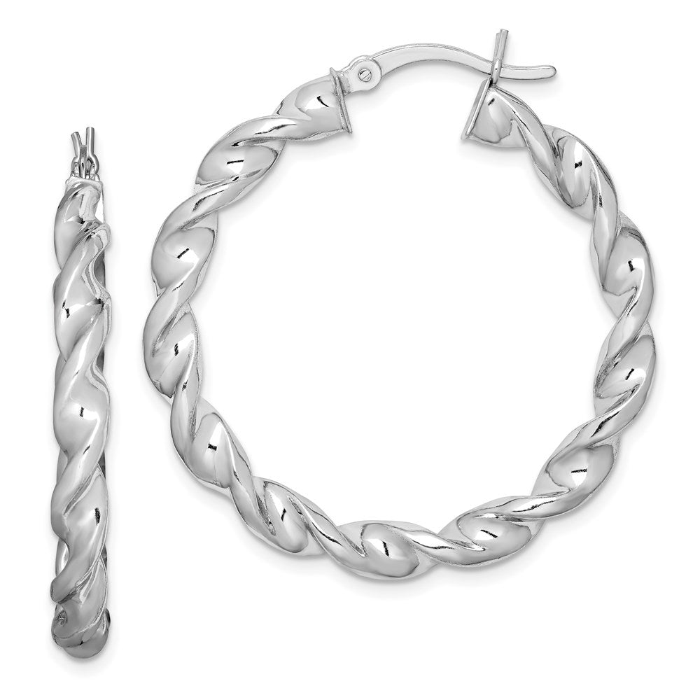 Polished;Hollow;Hinged;Sterling silver;Rhodium-plated;Twisted