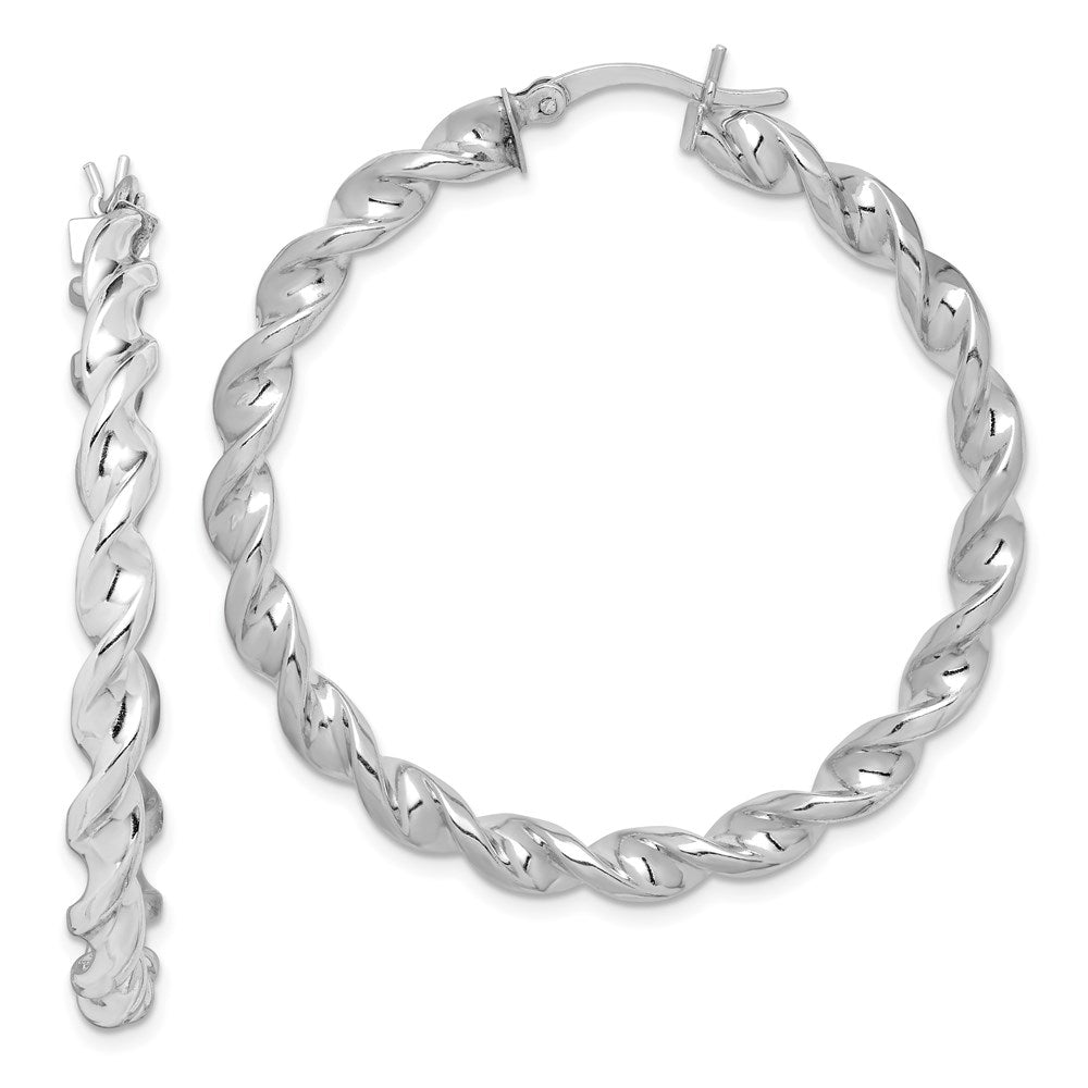 Polished;Hollow;Hinged;Sterling silver;Rhodium-plated;Twisted