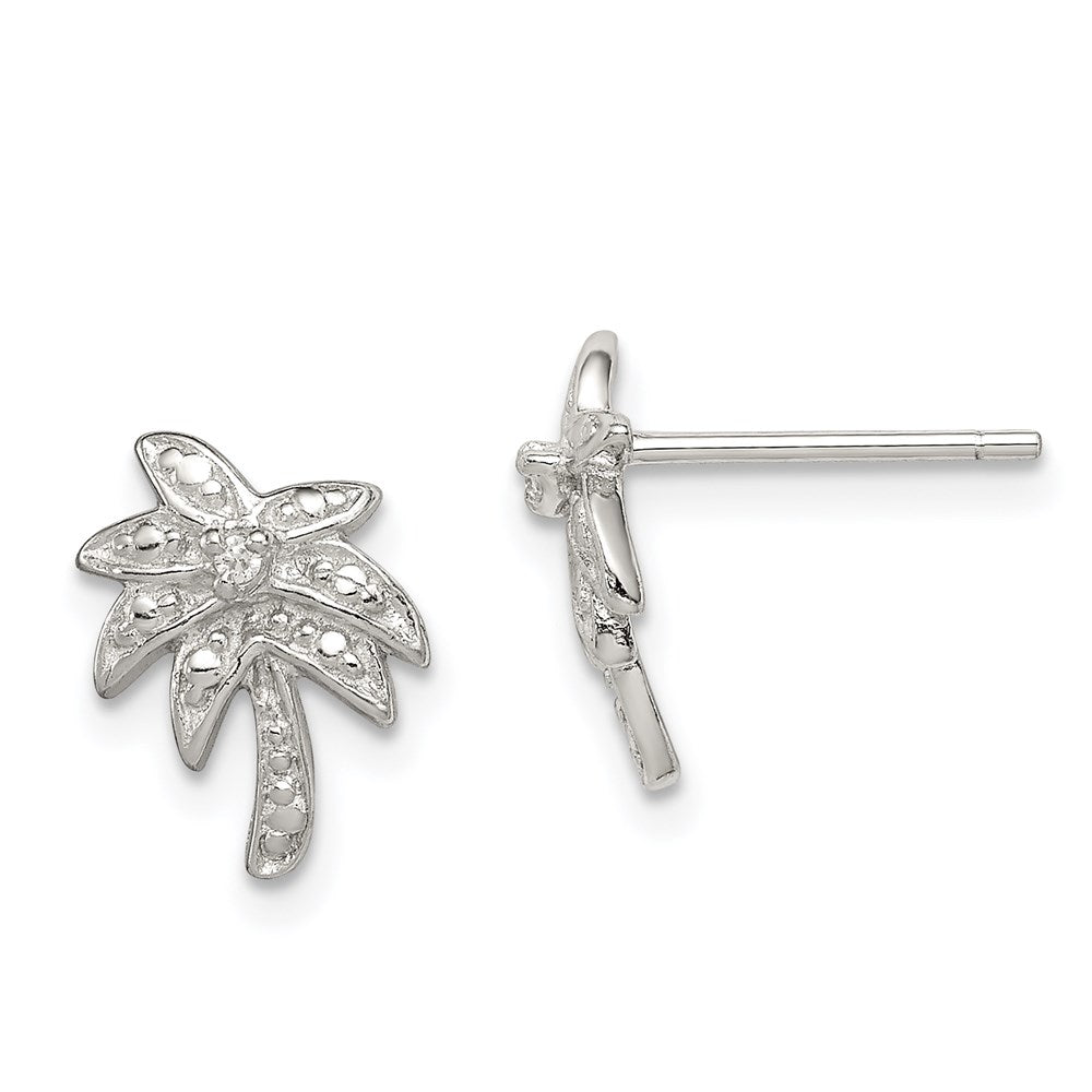Polished;Post;Sterling silver;CZ;Rhodium-plated