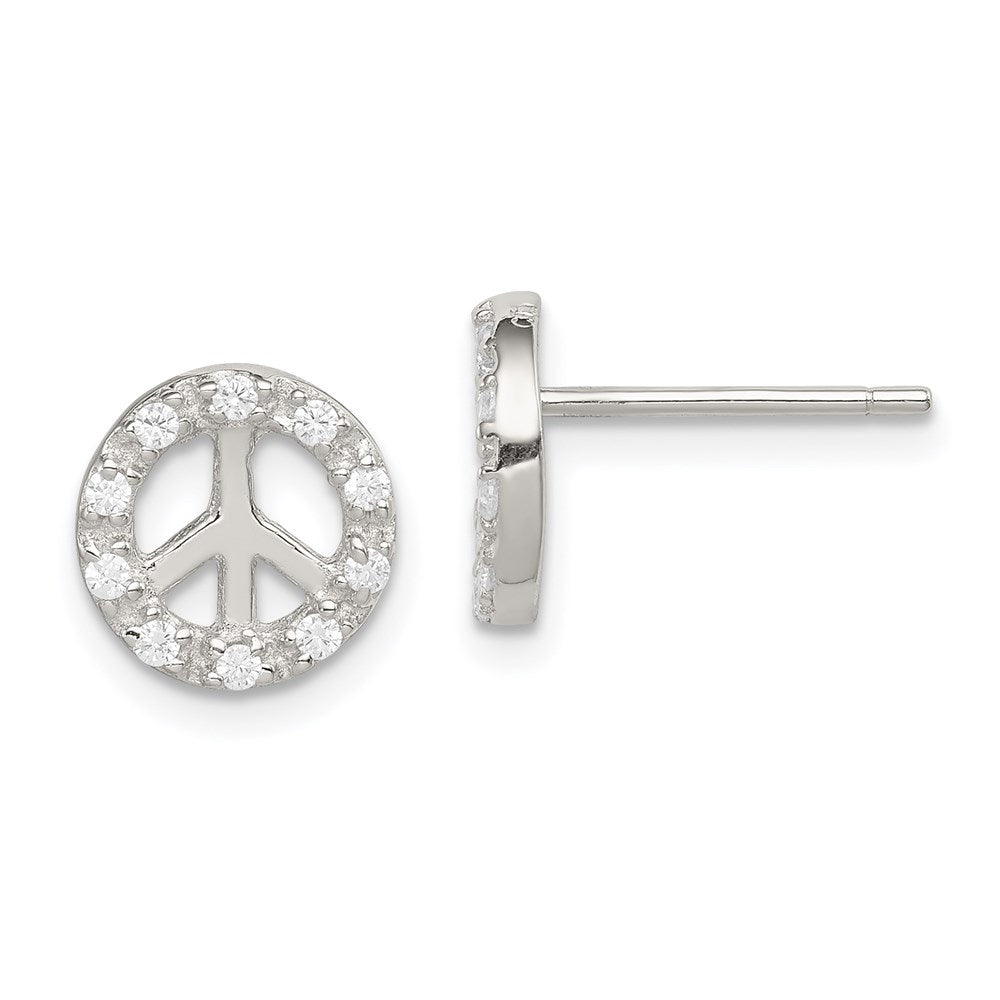 Polished;Post;Sterling silver;CZ;Rhodium-plated
