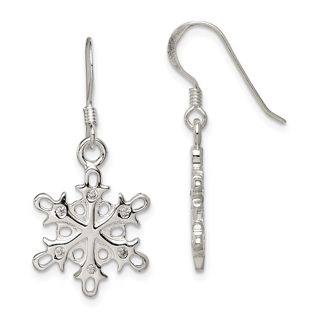 Polished;Sterling silver;CZ;Shepherd hook;Dangle